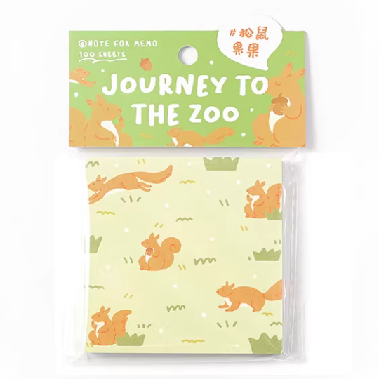 NOTE FOR 100 Sheets Squared Memo 方形便签纸 动物园游记系列 松鼠果果