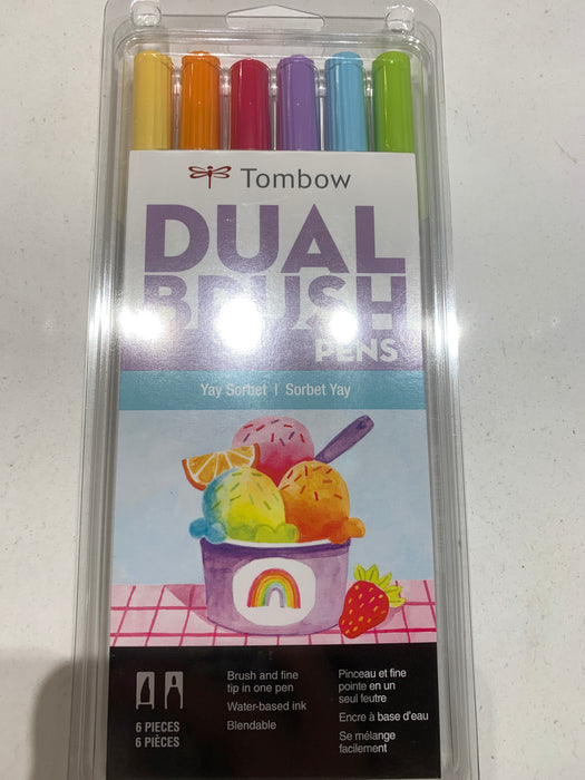 Tombow 56240 Dual Brush Pen Art Markers, Yay Sorbet, 6-Pack. Brush/Fine Tip
