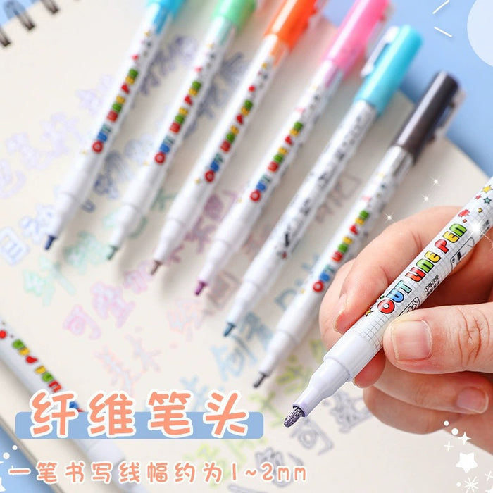 DOMI 550A Out Line Pen Set 8 colors 东米 双线轮廓笔双色描边笔 手绘手账专用记号笔diy涂鸦8色套装