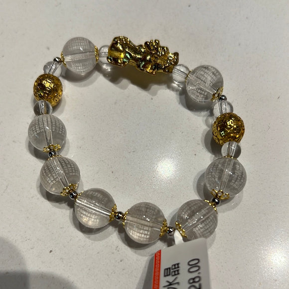 白水晶心经雕刻圆珠设计款单圈手串