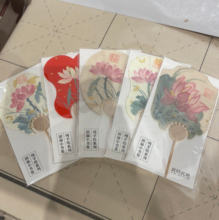 TIME AND PLACE Hand-Calligraphed Fan Bookmark‌此时此地纯手写书签 团扇小书签 荷花 随机
