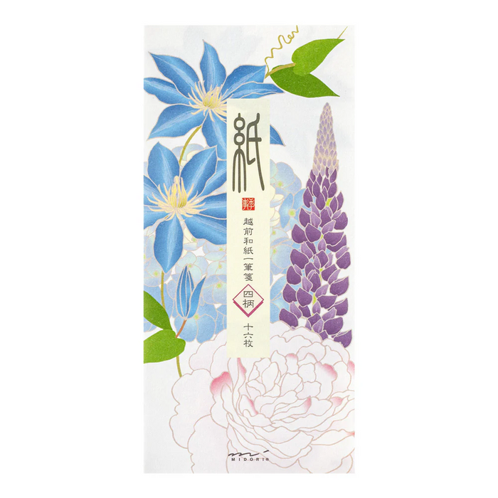 Midori - Message Letter Pad 603 - Four Designs - Summer Flowers S5日本MIDORI 603款便笺信纸套装 四图案夏日花卉S5