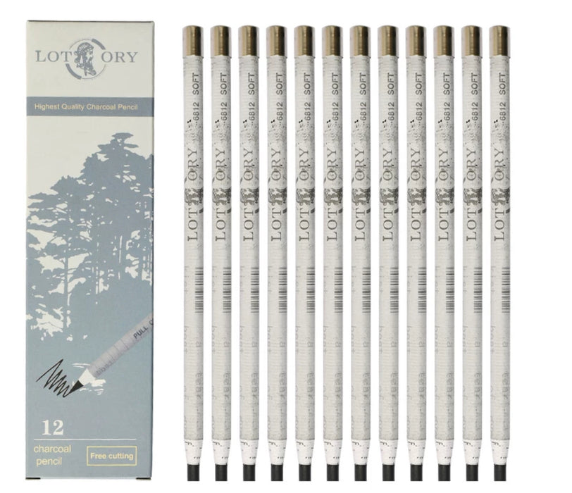 LOTORY Pull Line Charcoal Pencil Medium 1pcs 老人头环保拉线炭笔 中炭（单支）