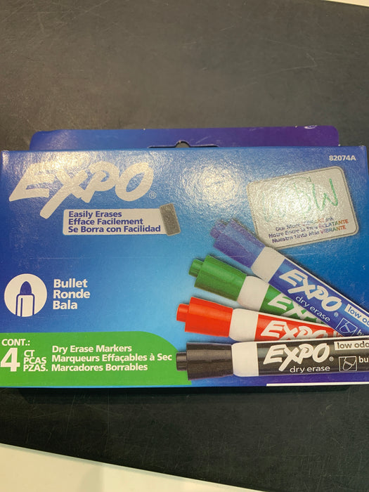 EXPO Low-Odor Dry Erase Markers, Bullet Tip, Assorted, 4/Set
