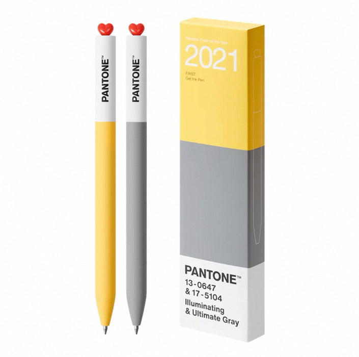 KACO FIRST & PANTONE GEL INK PEN 2021 Illuminating & Ultimate Gray 0.5mm Black 13-0647 & 17-5104 2pcs KACO FIRST初心潘通联名款PANTONE年度代表色中性笔0.5mm黑色墨水2支装-2021年 极Z灰&亮丽黄