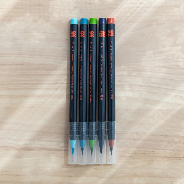 Akashiya Sai Watercolor Brush Pens - Summer Colors (5 Colors)日本AKASHIYA彩系列水彩毛笔 — 夏日色系（5 色套装）