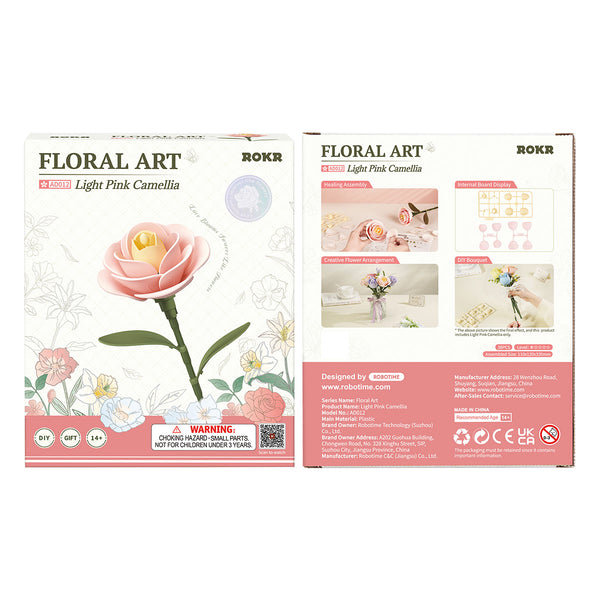 ROKR Floral Art Series Single Flower – Light Pink Camellia AD012 若客花间集装饰拼装DIY积木花 柔雾粉山茶