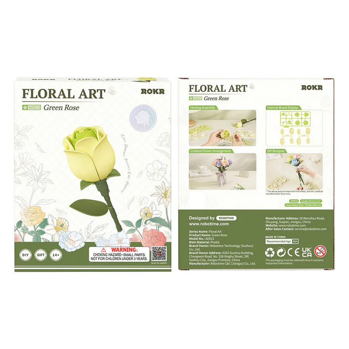 ROKR Floral Art Series Single Flower – Green Rose AD023 若客花间集装饰拼装DIY积木花 绿玫瑰