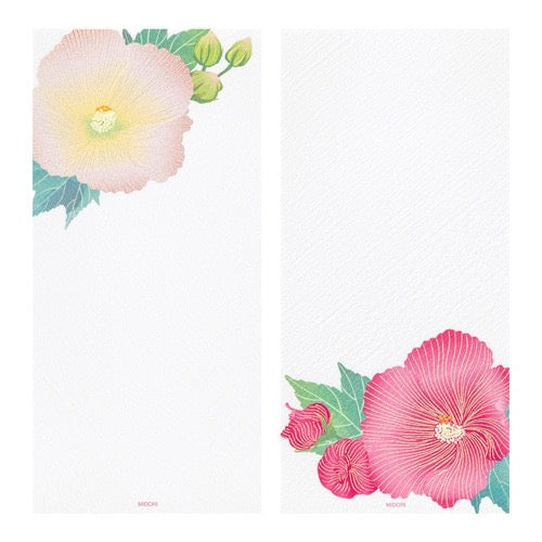 Midori Single-line Note Paper No.608, Silk Texture Drunken Hibiscus Pattern日本MIDORI 一笔笺 608 丝面质感醉芙蓉纹样短信纸