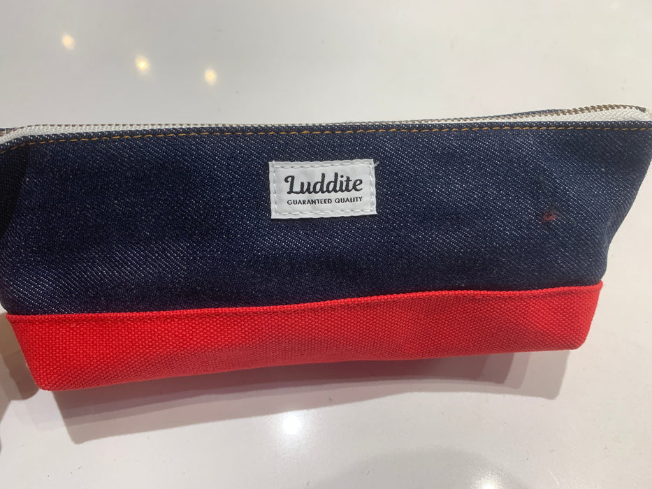 LUDDITE Boat Pen Case - Two-toned - Slim - Pink 日本Luddite船型双色调帆布笔袋 - 红色&牛仔布