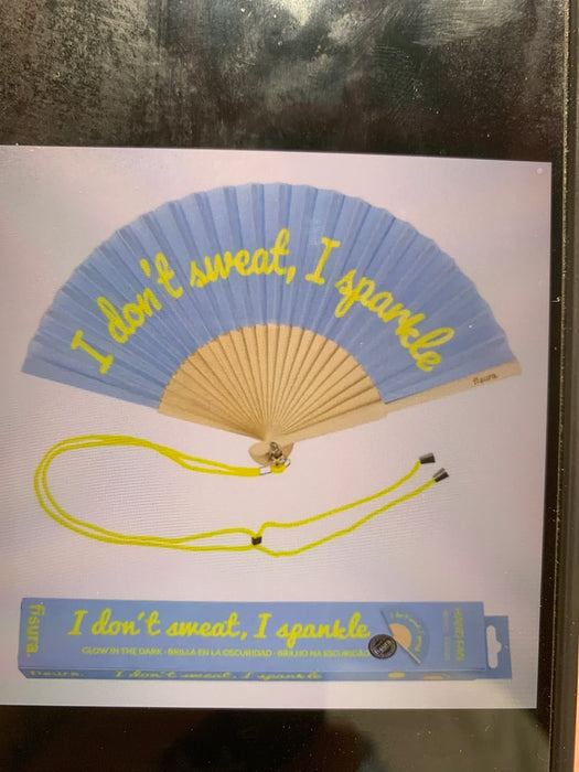 hand fan i dont sweat i sparkle blue glows in the dark