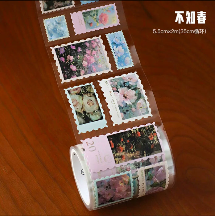 Decorative Stamp-shaped Gilded Sticker 季月无序烫金邮票胶带 不知春