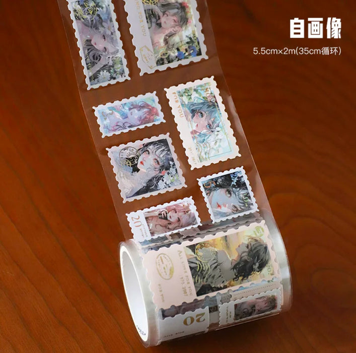 Decorative Stamp-shaped Gilded Sticker 季月无序烫金邮票胶带 自画像