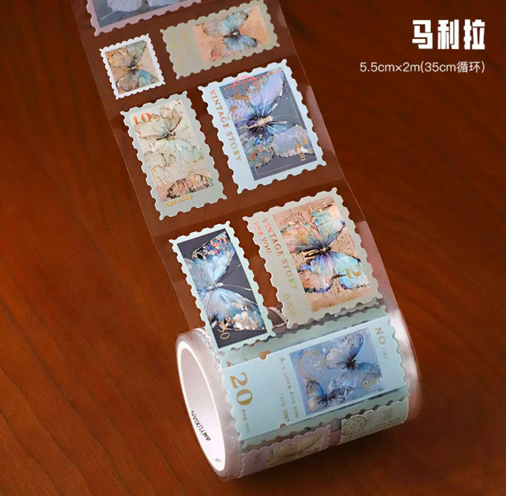 Decorative Stamp-shaped Gilded Sticker 季月无序烫金邮票胶带 马利拉