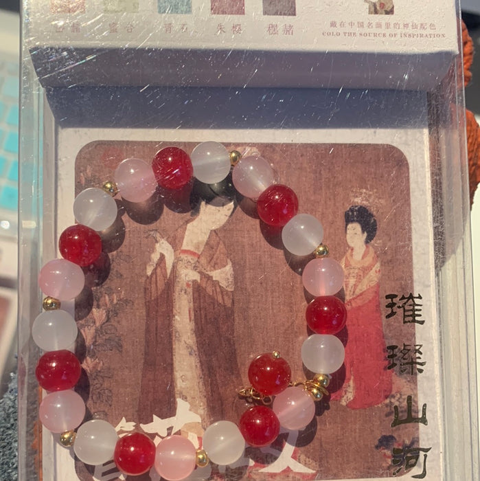 ‌Beaded Bracelet inspired by Tang Dynasty court ladies with floral adornments簪花仕女串珠手链