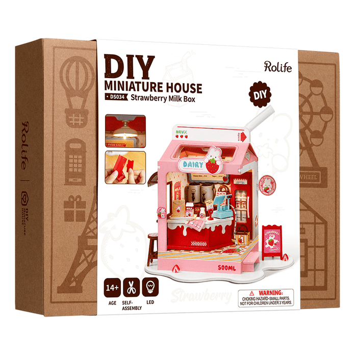 Rolife Strawberry Milk Box DIY Miniature House Kit DS034 若来3D立体拼图 草莓牛奶盒子