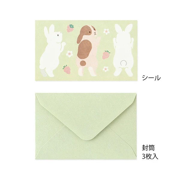Midori Mini Letter Set With Stickers - Hungry Rabbit 日本Midori迷你信笺贴纸套装 - 贪吃小兔款