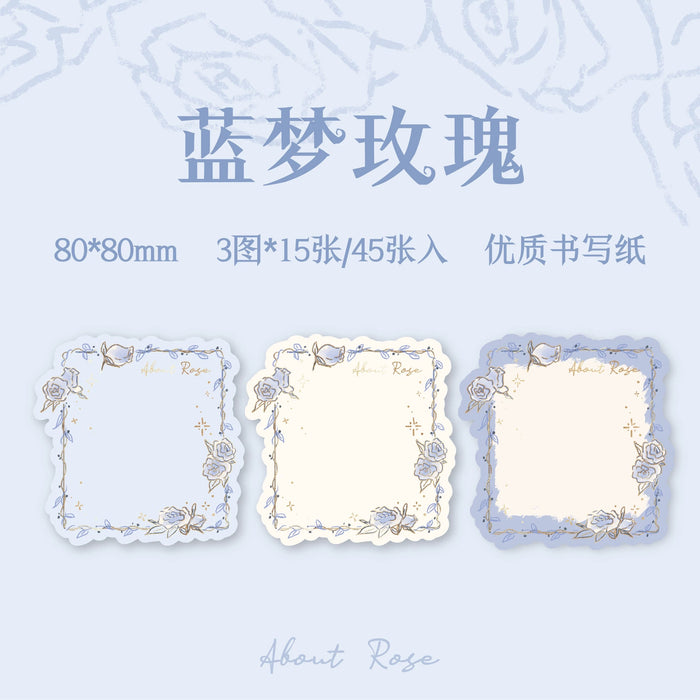 Embossed and Gilded Note Pads 玫瑰之岛 浮雕烫金便签纸 蓝梦玫瑰 45pcs