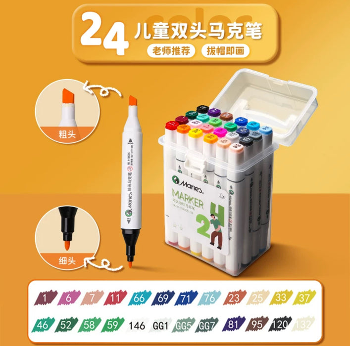 Marie's Double-Sided Oil-Based Markers Set 24colors 马利 双头油性马克笔 24色