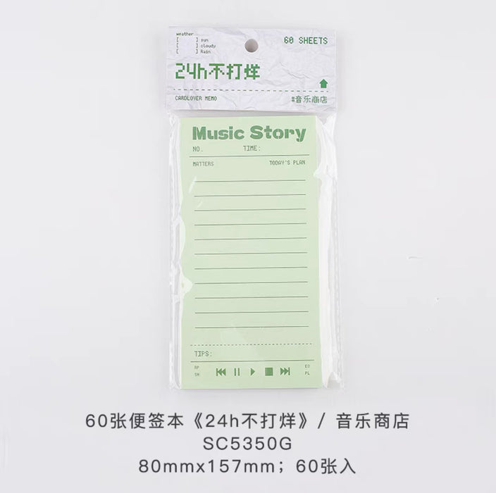 CardLover Artistic Memopad 60sheets 信的恋人便签本 24h不打烊 音乐商店 60张 80x157mm