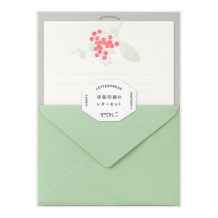 Midori Letter Set Press Bouquet Red日本Midori活版印刷红果花束信笺套装