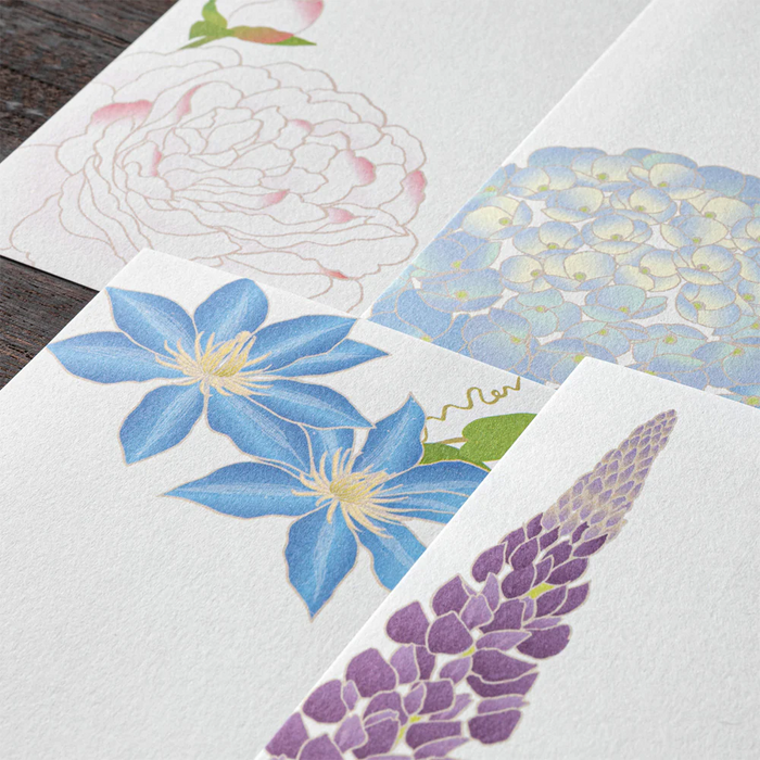 Midori - Message Letter Pad 603 - Four Designs - Summer Flowers S5日本MIDORI 603款便笺信纸套装 四图案夏日花卉S5