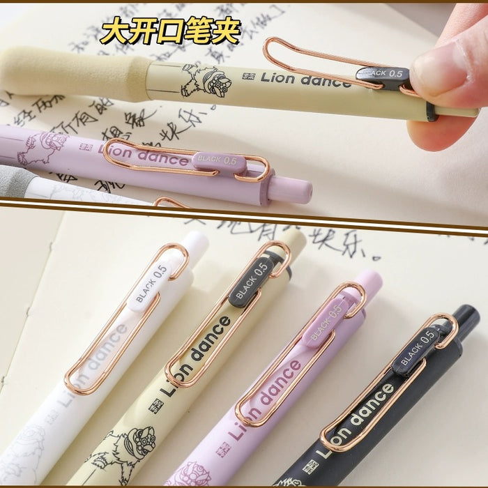 DOMI 951"Lion Dance"Chinese Style Gel Pen - Random Body Color - Black Ink 东米 醒狮中国风 按动中性笔 0.5黑色 笔杆颜色随机