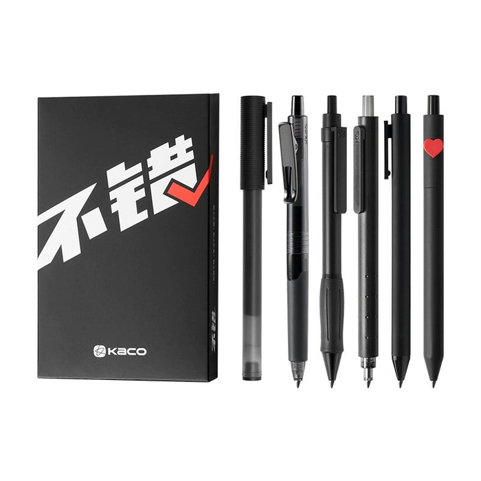 KACO GEL INK PEN SET 6pcs 不错炫黑套装中性笔0.5黑6支套装  学生刷题笔黑笔书写笔记文具签字速干