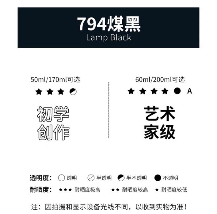 MARIE'S Oil Colour - Lamp Black马利牌油画颜料 初学创作级 794炭黑 170ml
