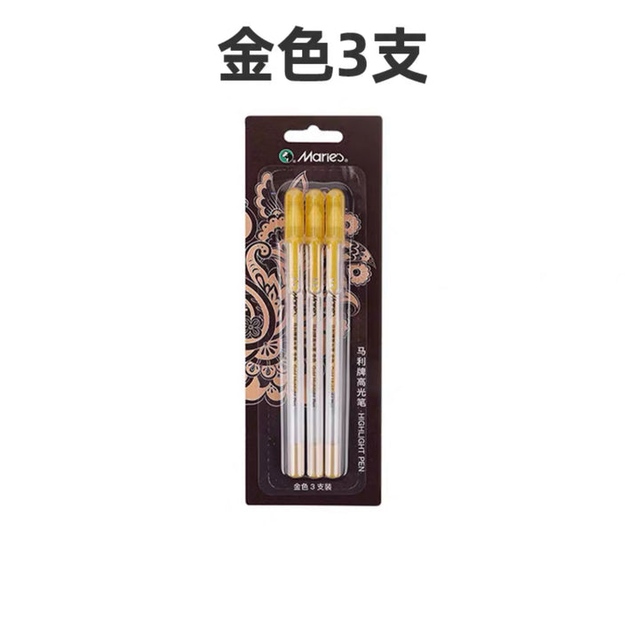 MARIE'S Highlight Pen Gold 0.8mm 3pcs马利高光笔 金色