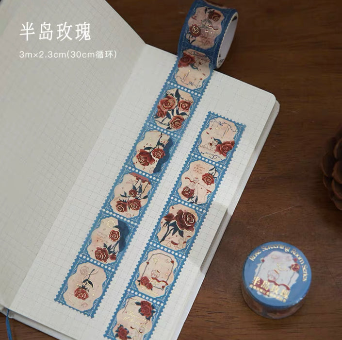 MR.PAPER Rose Screening Room Series Gilded Decorative Stamp-shape Tape玫瑰放映厅复古烫金邮票胶带 玫瑰星序半岛玫瑰