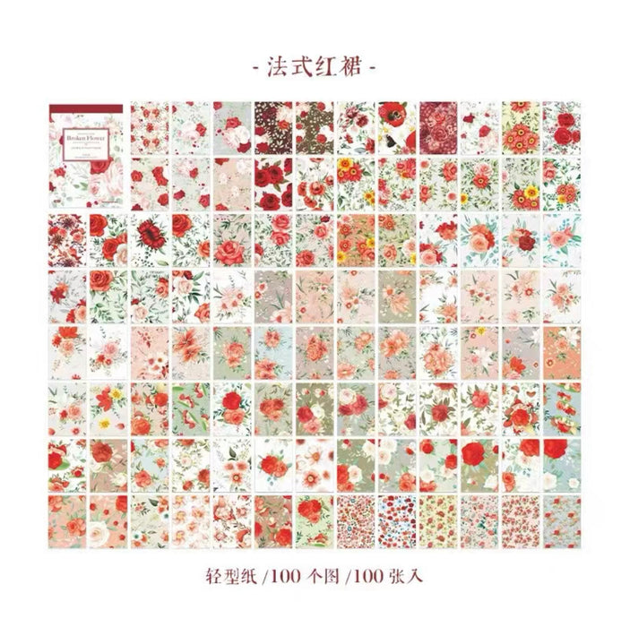 Broken Flower Series Floral Pattern Watercolor Material Paper 碎月繁星系列 水彩花卉素材纸 法式红裙