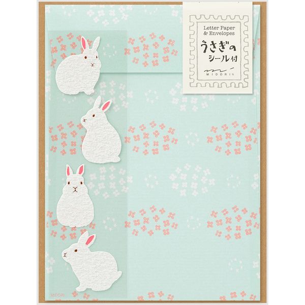 MIDORI Design Fill Letter Set with Seal Stickers - Rabbit 日本MIDORI信封信纸贴纸套装 兔子图案