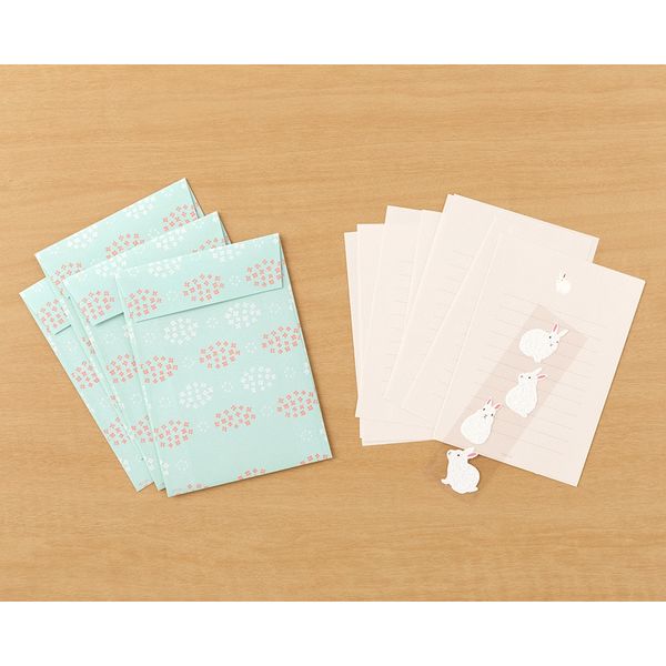 MIDORI Design Fill Letter Set with Seal Stickers - Rabbit 日本MIDORI信封信纸贴纸套装 兔子图案