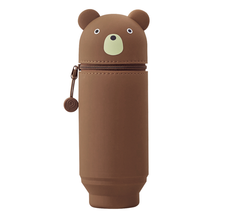 LIHIT LAB PuniLabo Stand Pen Case - Bear 日本喜利PUNILABO可爱动物站立式硅胶笔袋 棕熊