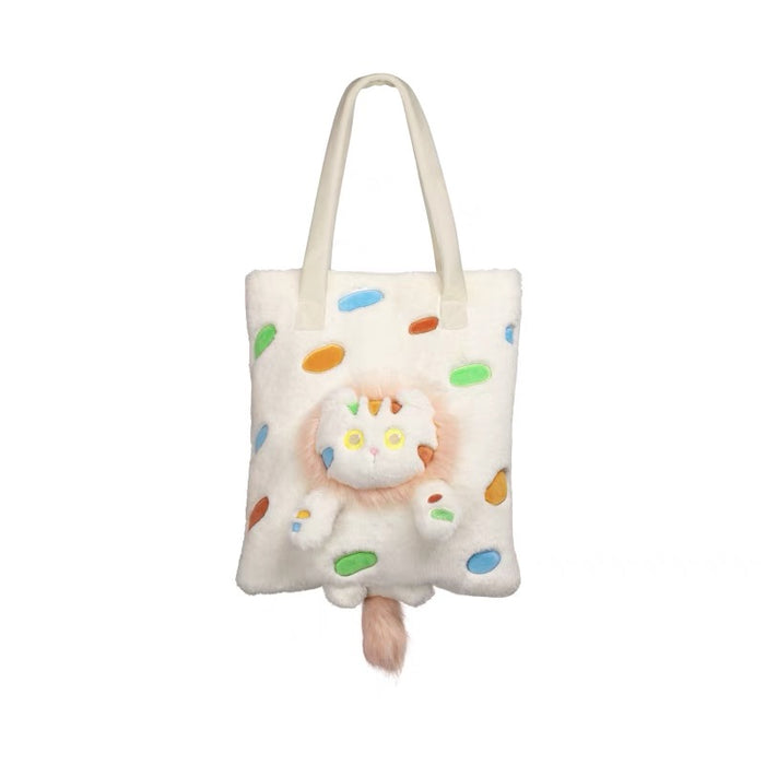 Gift from the Palace Museum：Cat Themed Plushy Handbag 故宫文创 小彩猫咪毛绒单肩包女大容量手提包