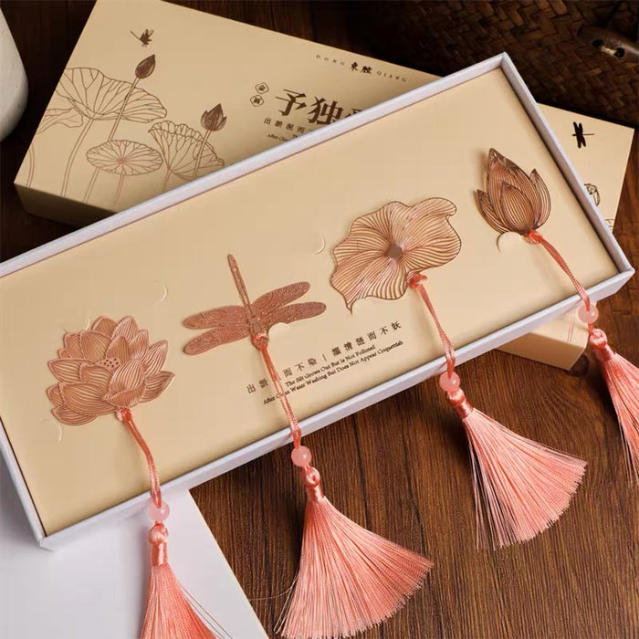 Lotus Themed Artistic Metal Bookmark 高颜值古风金属镂空莲花书签