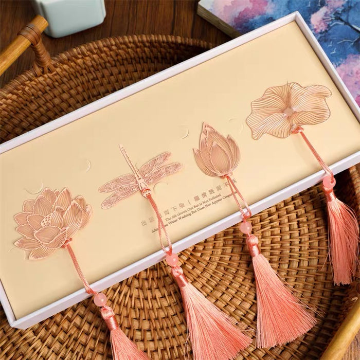 Lotus Themed Artistic Metal Bookmark 高颜值古风金属镂空莲花书签