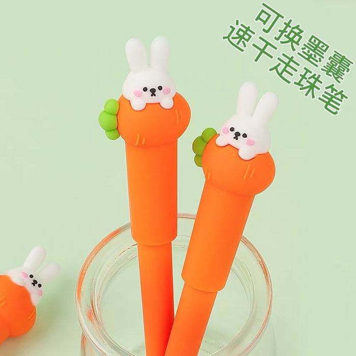 Ball Point Ink Pen with Rabbit Decoration - Black Ink 0.5mm 卡通兔子直液式走珠笔高颜值迷你可爱创意0.5黑色