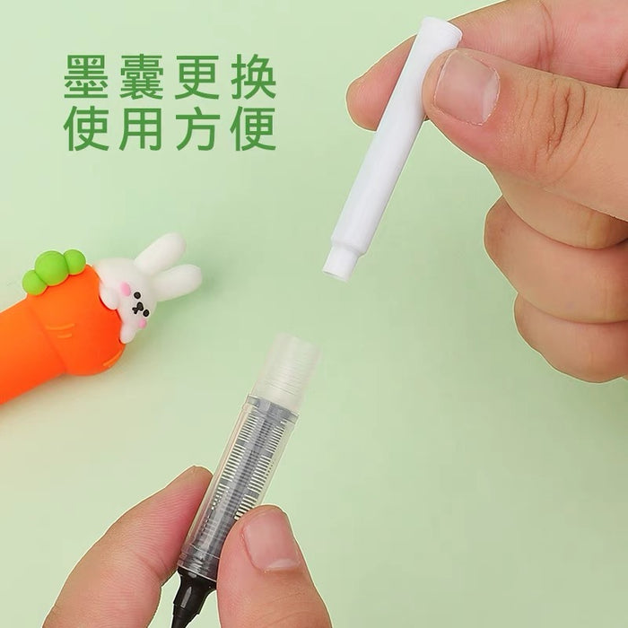 Ball Point Ink Pen with Rabbit Decoration - Black Ink 0.5mm 卡通兔子直液式走珠笔高颜值迷你可爱创意0.5黑色