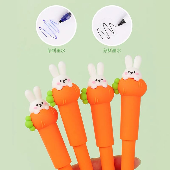 Ball Point Ink Pen with Rabbit Decoration - Black Ink 0.5mm 卡通兔子直液式走珠笔高颜值迷你可爱创意0.5黑色