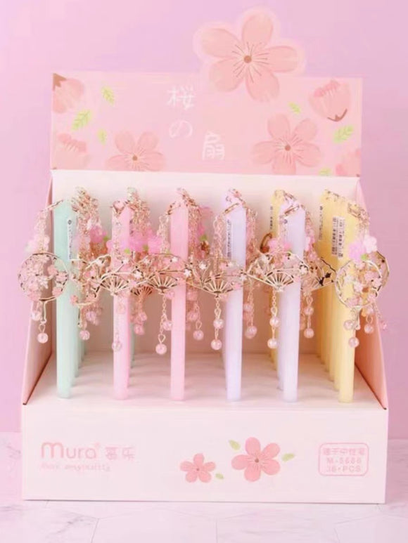 樱花扇子 古风吊坠中性笔 颜色随机