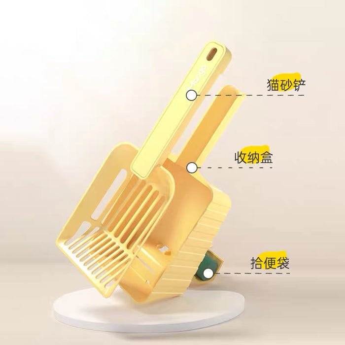 3-in-1 Plastic Cat Litter Scoop三合一猫砂铲子 带底座长柄自带垃圾袋