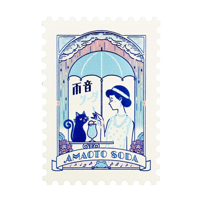 ROKKAKU x ob1toy Stamp Type Postcard - Rain Sound Soda日本ROKKAKU联名ob1toy箔押邮票型明信片 雨音苏打水