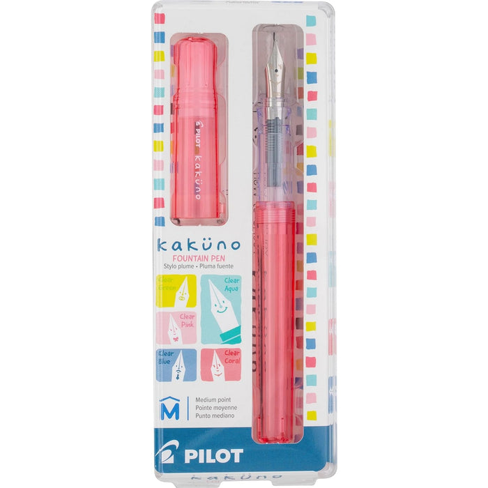 Pilot Kakuno Fountain Pen, Translucent Coral Barrel, Medium Nib百乐笑脸钢笔，透明珊瑚色笔杆，中字笔尖