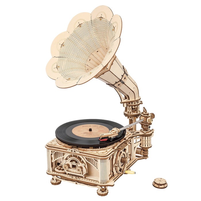 ROKR Classic Gramophone (Hand-rotating) LKB01 3D Wooden Puzzle 若客DIY手工拼装模型 LKB01 手摇黑胶留声机