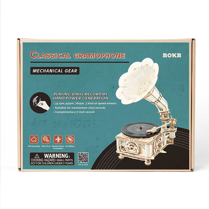ROKR Classic Gramophone (Hand-rotating) LKB01 3D Wooden Puzzle 若客DIY手工拼装模型 LKB01 手摇黑胶留声机