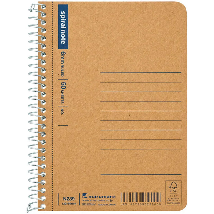 Maruman Spiral Note Basic - Horizontal Rule A6 日本maruman满乐文螺旋横翻记事本 横格 A6