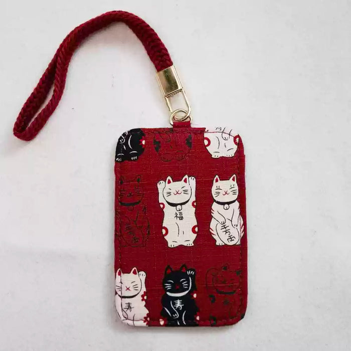 TIME AND PLACE Fabric Card Holder - Red Lucky Cat  此时此地 布艺卡套 招财猫红
