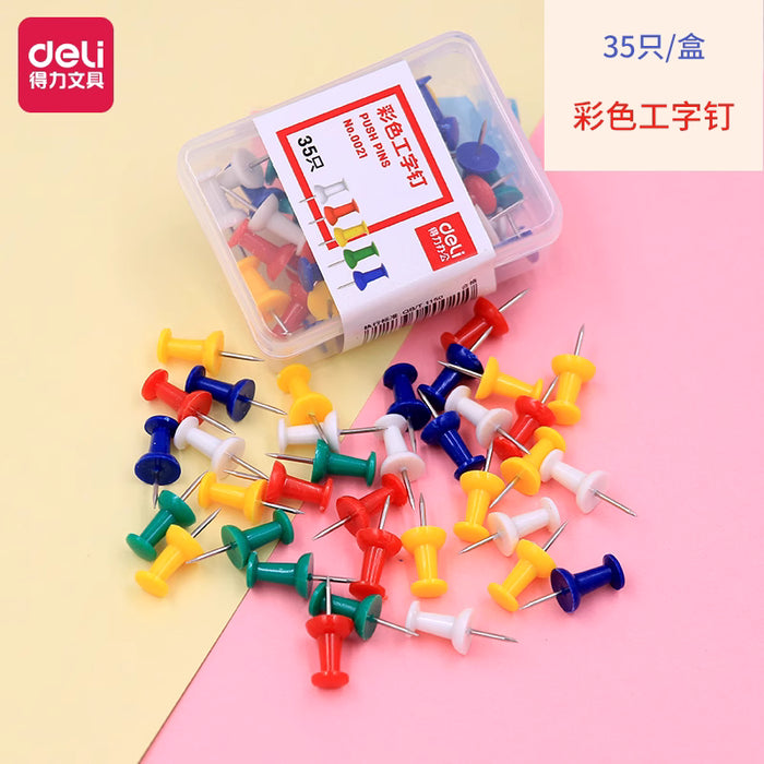 DELI No.0021 Colored Push Pins 35pcs 得力彩色工字钉